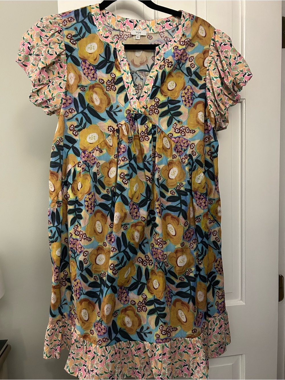 VOY Floral Mix-Print Blue & Yellow Dress